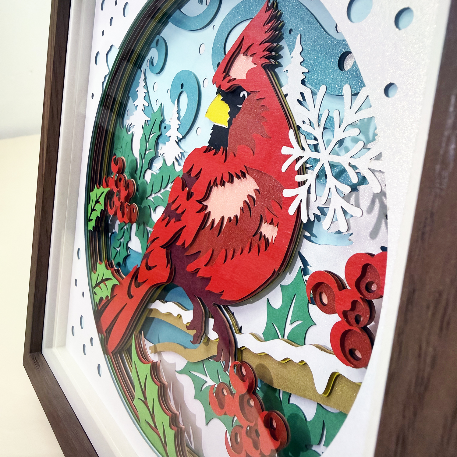 红衣主教鸟红雀圣诞节摆件桌面客厅装饰画送礼家用立体纸雕相框 - 图1