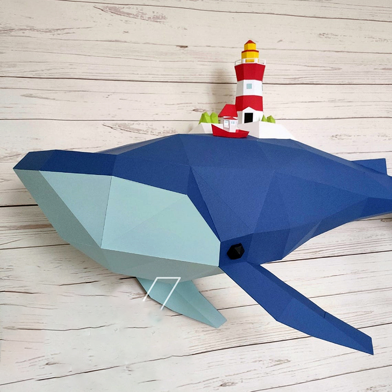 1米长移动小岛城堡海洋蓝鲸鱼类墙壁客厅卧室立体壁饰DIY纸模型 - 图2