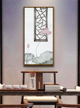 手绘走廊过道工笔画水墨画新中式