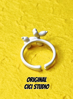 CICI STUDIO小众精工复古摩登黑白波点气球小狗戒指女Y2K开口戒