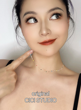 CICI STUDIO项链女小众轻奢碎银子叠戴纯银颈链IU同款彩珠锁骨链