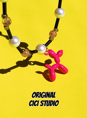 CICI STUDIO小众个性潮流粉色气球狗项链女ins精工轻奢锁骨链礼物