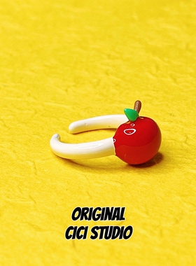 CICI STUDIO小众个性精工滴釉红色苹果戒指平安好运多巴胺开口戒