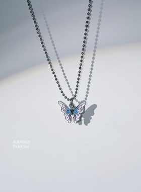 圆珠链女撞色蝴蝶梦幻项链