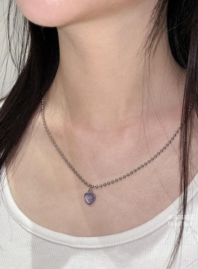 简约好搭紫色爱心项链