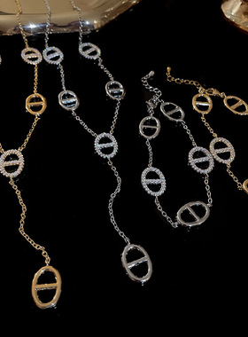 叠戴猪鼻子小众简约项链毛衣链女