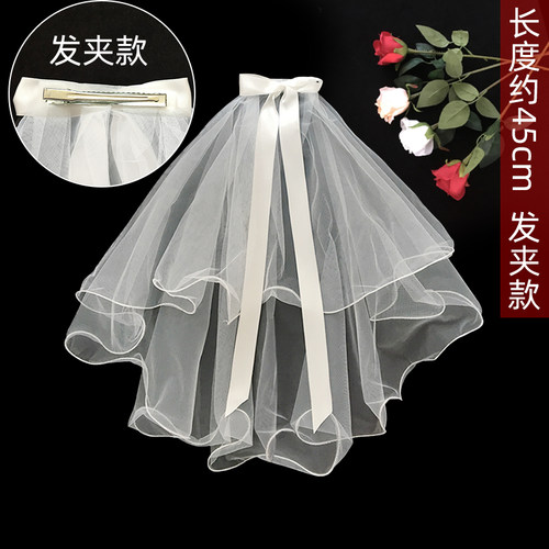 小个子头纱领证求婚新娘结婚蝴蝶结蓬蓬纱女演唱会高级感拍照道具 - 图2