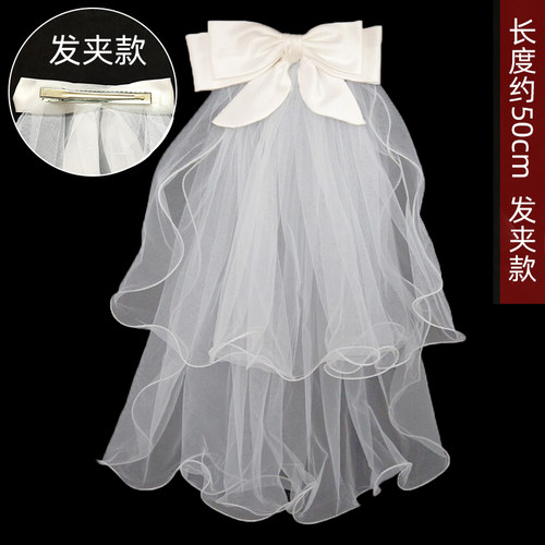 小个子头纱领证求婚新娘结婚蝴蝶结蓬蓬纱女演唱会高级感拍照道具 - 图0
