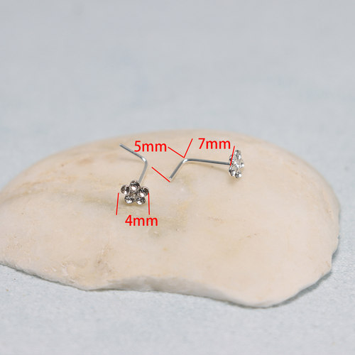 精美水钻太阳花925银L直角杆鼻钉超闪仿钻韩版辣妹穿刺饰品 - 图1