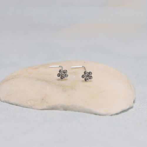 精美水钻太阳花925银L直角杆鼻钉超闪仿钻韩版辣妹穿刺饰品 - 图0