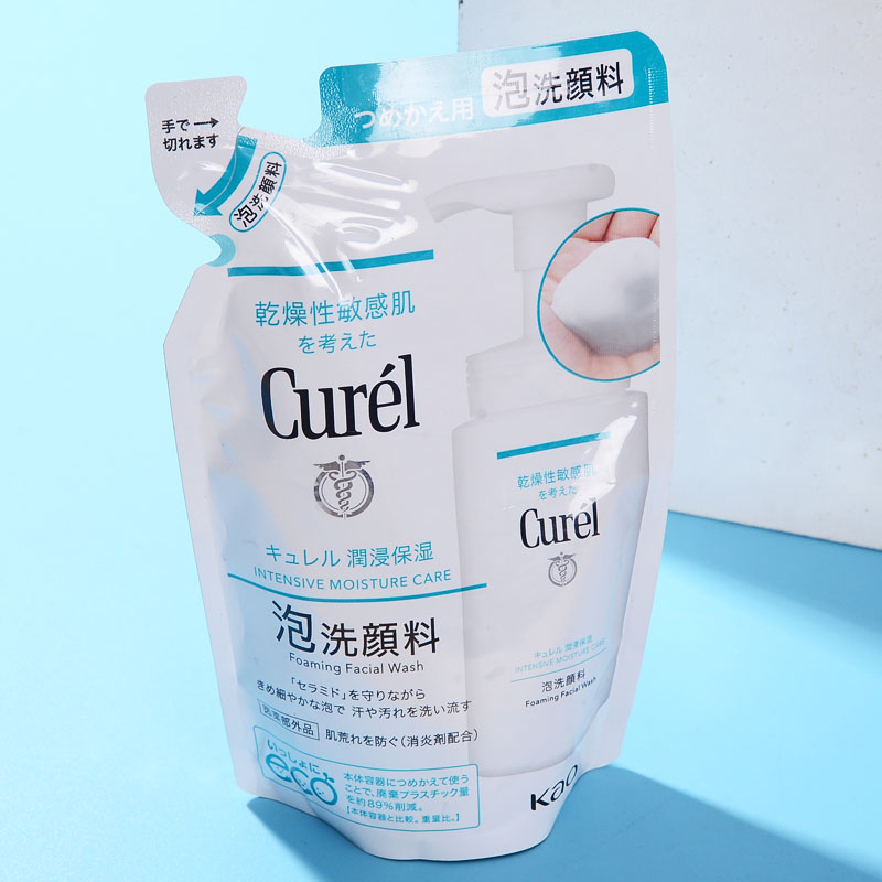 日本本土Curel珂润敏感肌保湿洗面奶泡沫洁面乳130ml 蓝色替换装