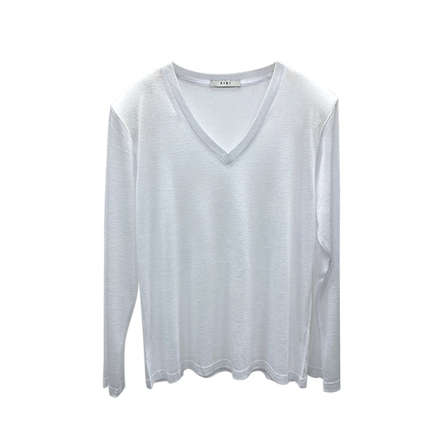 Tencel linen ເສື້ອຜ້າປ້ອງກັນແສງແດດບາງໆແບບເກົາຫຼີ ຄໍ V ແຂນຍາວ T