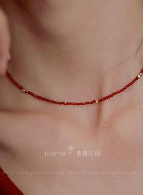 超闪红色串珠尖晶氛围感叠戴项链