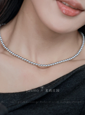 秋冬灰色基础珍珠百搭项链叠戴女