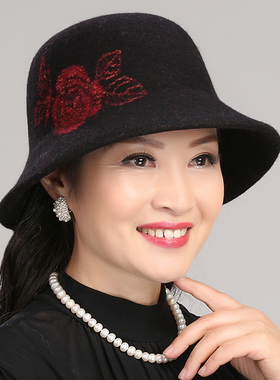 冬天羊毛呢女士老年人奶奶帽子