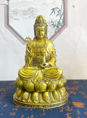 黄铜娑婆三圣全堂佛像摆件观音地藏王菩萨释迦牟尼弥勒佛铜像供奉