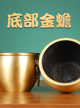 纯铜聚宝盆摆件狮头缸黄铜缸客厅办公室桌面招财进宝乔迁开业礼品