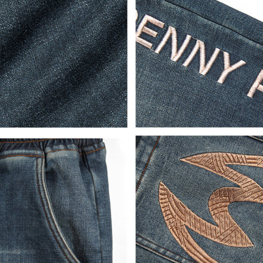 纺布者大码牛仔裤男潮胖子牛仔束脚裤秋季加肥加大宽松刺绣哈伦裤