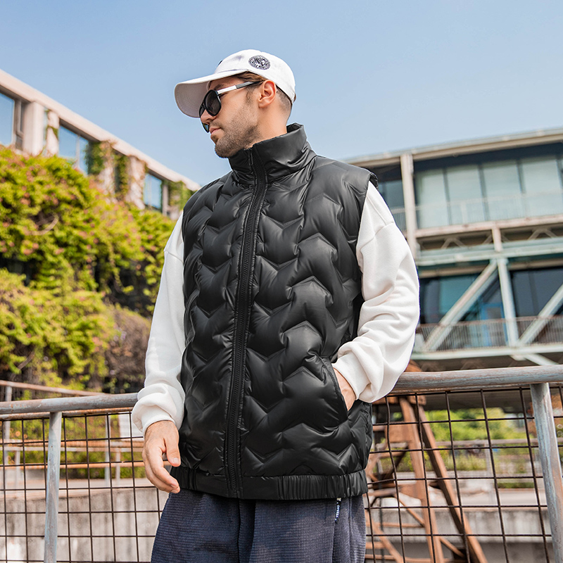 纺布者潮牌冬季新款羽绒马甲男大码胖子加肥加大百搭立领保暖外套 - 图1