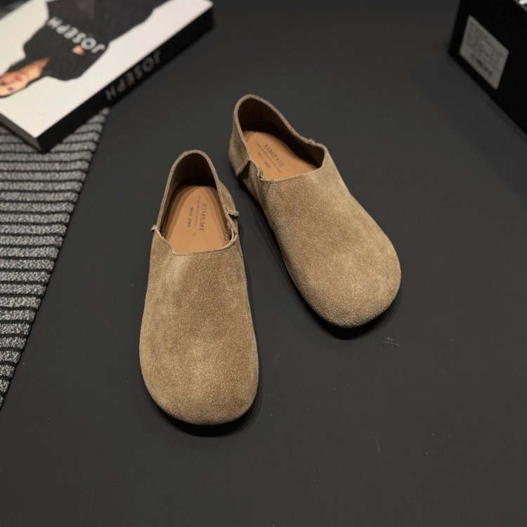 磨砂皮一脚蹬勃肯鞋25秋平底舒适乐福鞋后踩圆头穆勒鞋青年单鞋女,淘宝优惠券,粉丝福利购,淘宝优惠卷