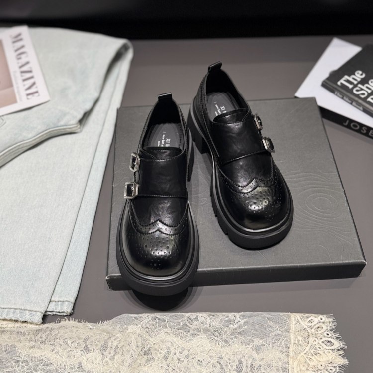 欧美厚底深口单鞋女2026春皮带扣乐福鞋布洛克雕花小皮鞋英伦女鞋,淘宝优惠券,粉丝福利购,淘宝优惠卷