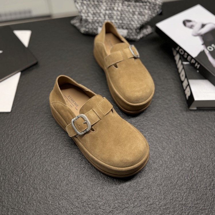 欧洲站厚底勃肯鞋2025秋磨砂真皮乐福鞋皮带扣休闲青年深口单鞋女,淘宝优惠券,粉丝福利购,淘宝优惠卷