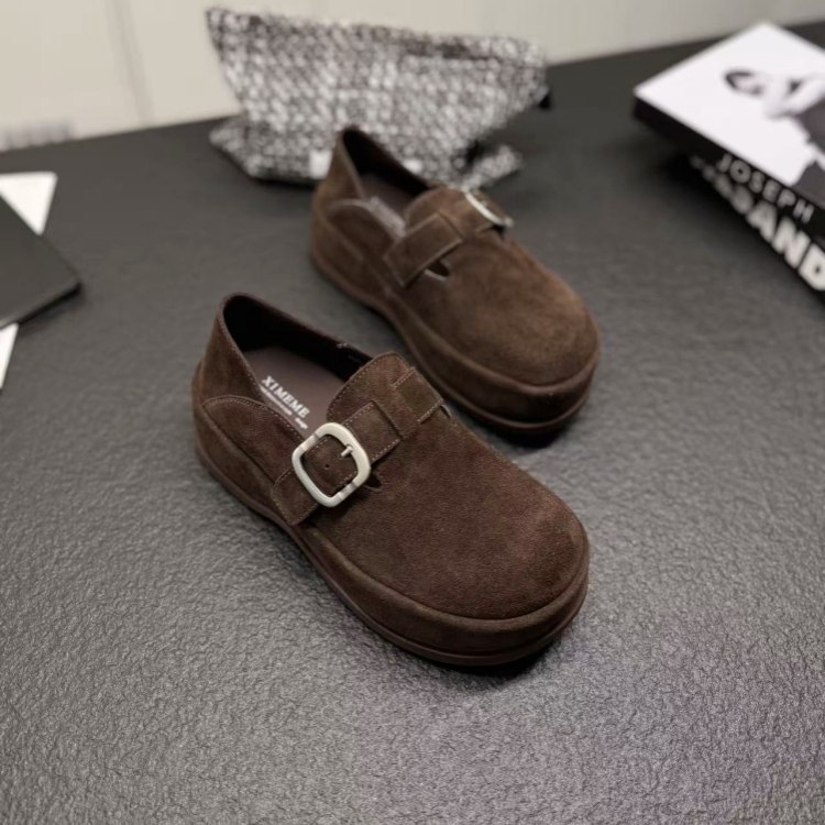 欧洲站厚底勃肯鞋2025秋磨砂真皮乐福鞋皮带扣休闲青年深口单鞋女,淘宝优惠券,粉丝福利购,淘宝优惠卷