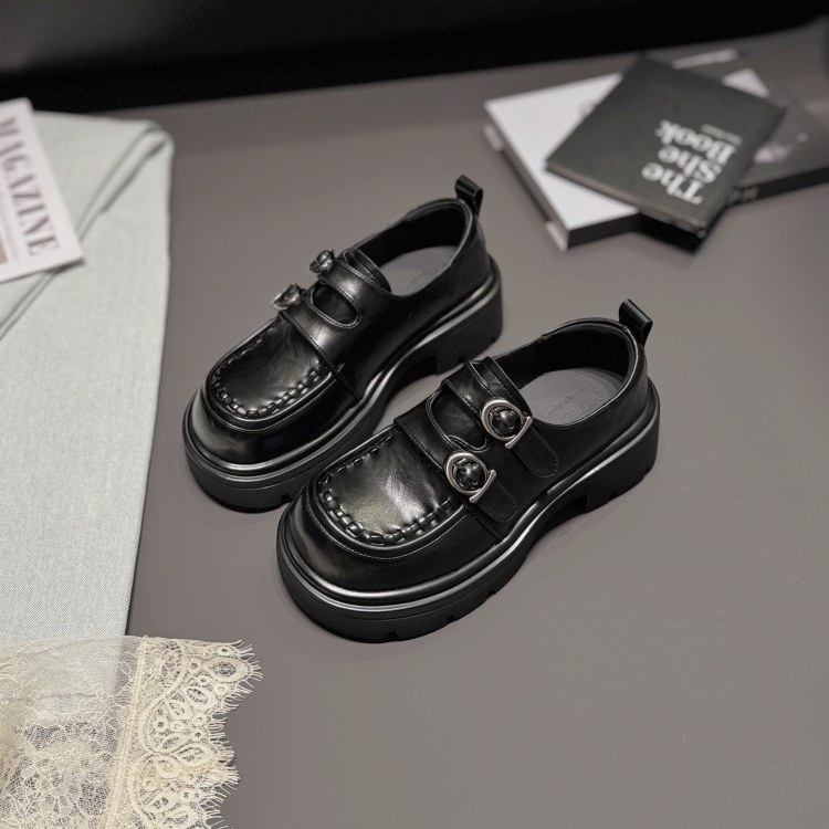 欧美厚底深口单鞋女2026春皮带扣魔术贴乐福鞋缝线英伦老钱女鞋潮,淘宝优惠券,粉丝福利购,淘宝优惠卷