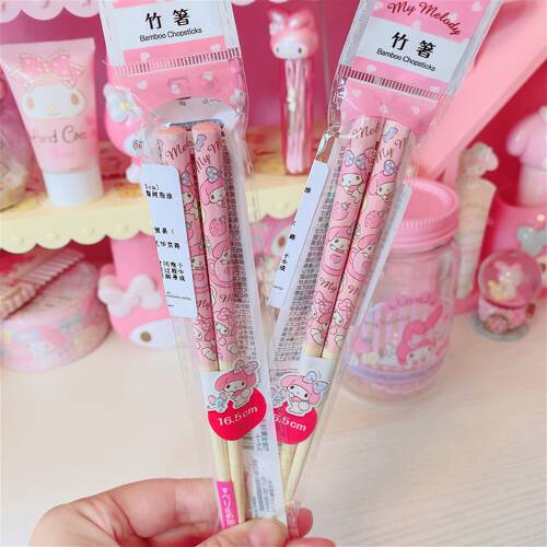 三丽鸥限定美乐蒂melody筷子家用环保安全日系儿童卡通竹制筷子 - 图0