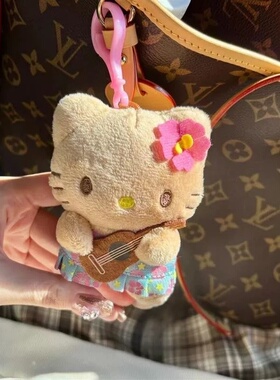 日本ULALOV黑皮吉他hellokitty玩偶小挂件可爱夏威夷凯蒂猫包挂饰