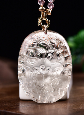 男女项链金草莓晶手工精雕