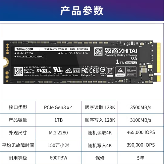 致态长江存储 TiPlus5000/7100/Ti600 500G 1TB M.2 SSD固态硬盘 - 图2