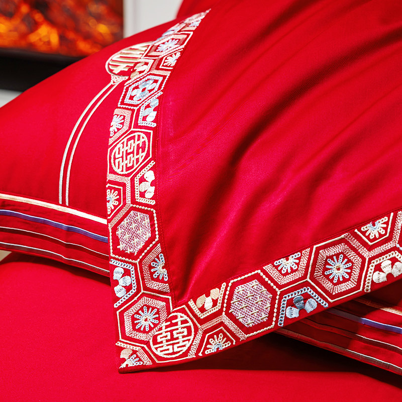 现货罗莱家纺结婚六件套婚庆床上用品纯棉被套全棉60支贡缎大红四,淘宝优惠券,粉丝福利购,淘宝优惠卷