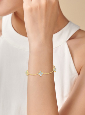 S925纯银五花四叶草手链莫桑石轻奢高级感网红小红书同款手饰代发