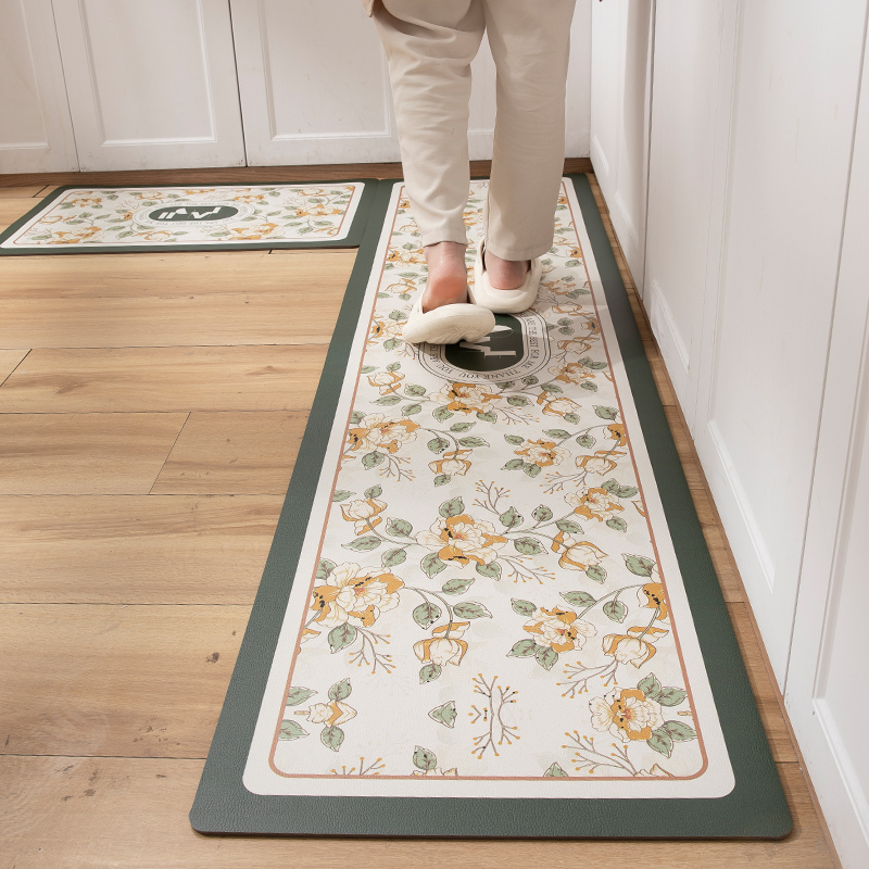 法式厨房地垫防水防油可擦免洗pvc皮革长条专用防滑防污耐脏脚垫 - 图0