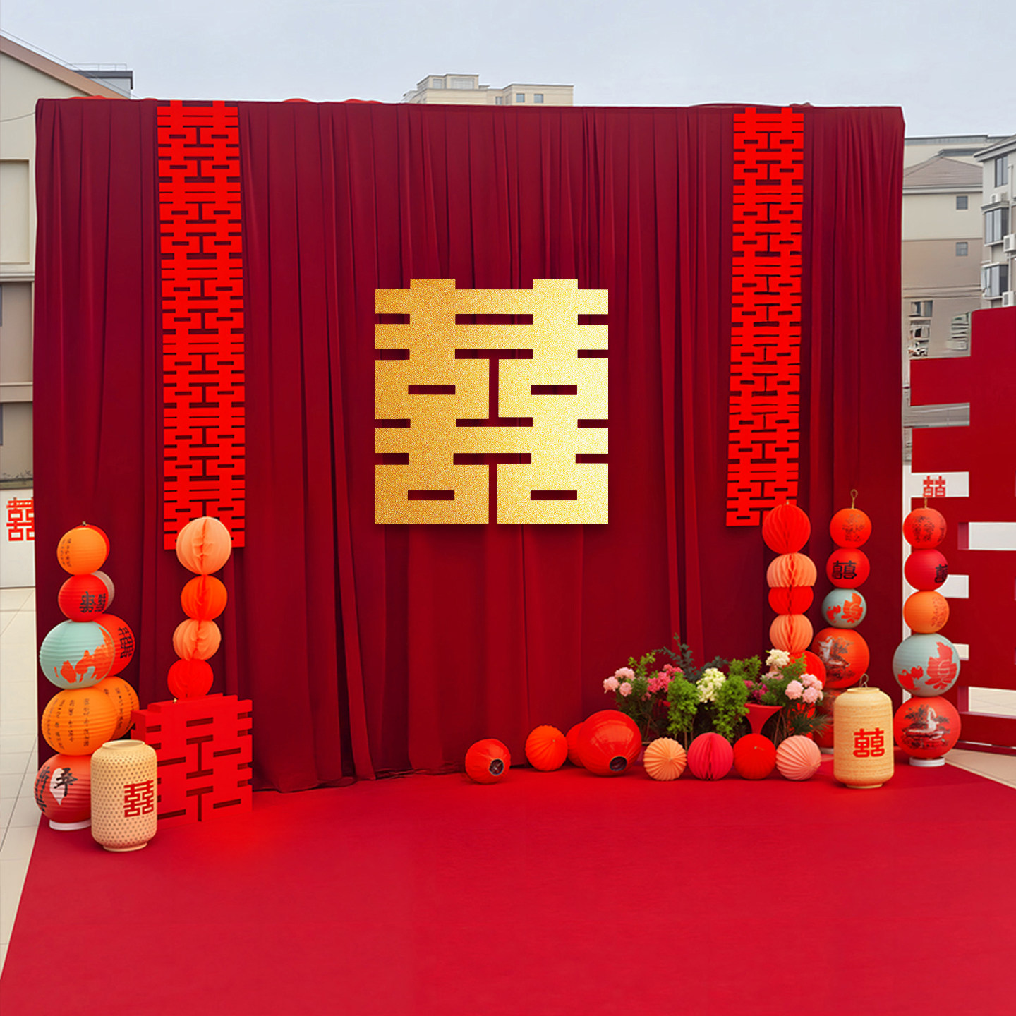 晨袍背景布置美纹纸胶带墙面无痕装饰婚房拍照仿真花农村庭院婚礼,淘宝优惠券,粉丝福利购,淘宝优惠卷