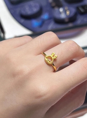 女越南沙金简约可调节兔子戒指