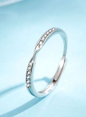 莫比乌斯环戒指女款ins潮925纯银简约闺蜜学生单身食指环结婚钻戒