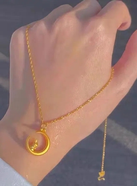 越南沙金十字链甜美月亮兔子项链