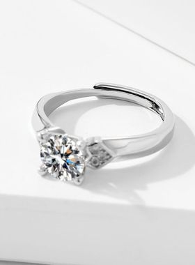 S925纯银仿莫桑石钻戒指简约心形戒超闪感仿真求结婚高级指环