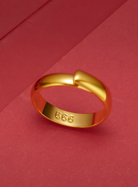 越南沙金戒指女素圈光面男女款情侣亮面纯黄金色不掉色开口可调节