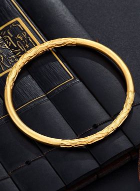 【不掉色】越南沙金古法祥云手镯女款磨砂哑光黄金色金箍棒镯子环