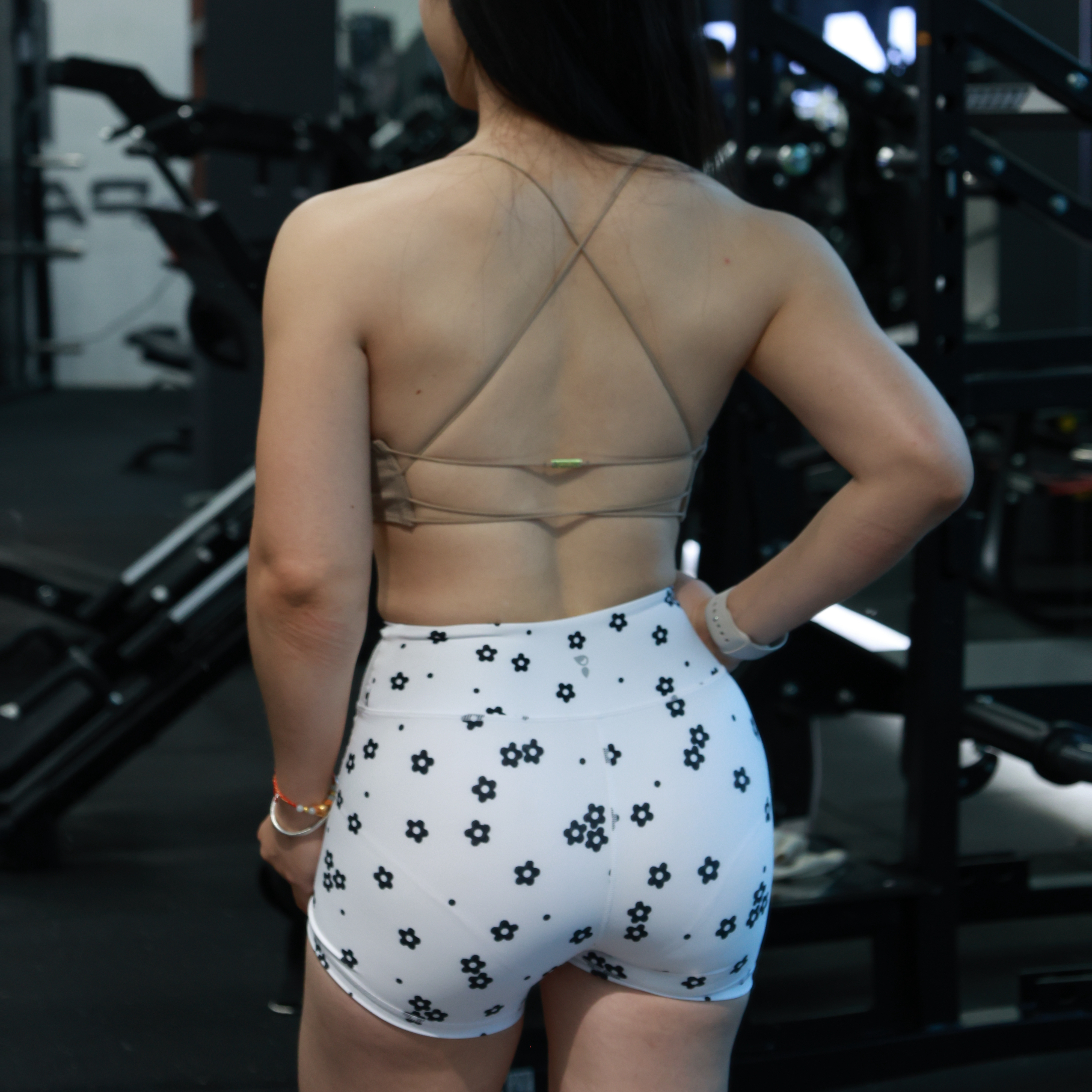 HARDSHIP｜小黑花  Crossfit运动女短裤 黑色小花撸铁高腰三分裤 - 图2