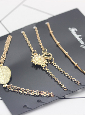 wish新款手链简约6件套 欧美时尚气质树叶太阳U型手链套装脚链