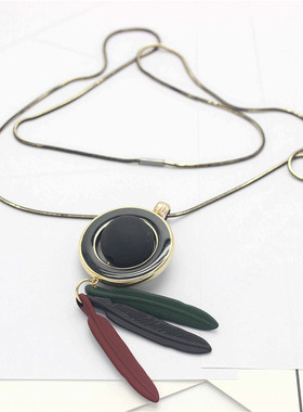 饰品韩国圆圈树叶长款挂件毛衣链