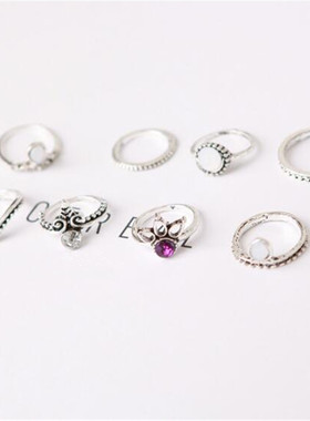 欧美风复古镂空宝石花朵镶钻尾戒