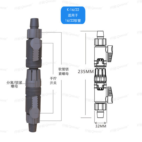 仟锐快接过滤桶水管快接脱离接头进出水阀门12/16/22鱼缸过滤快接 - 图0