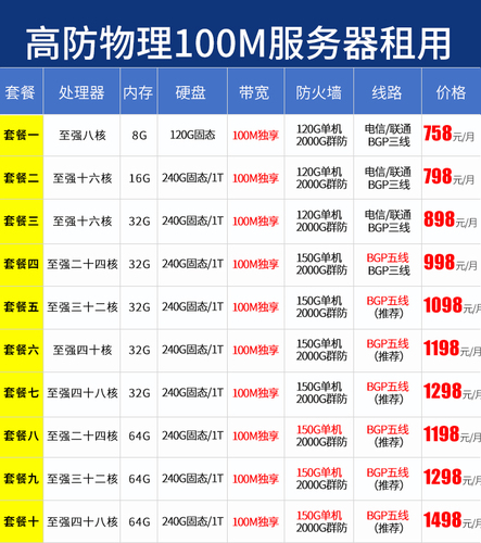 高防独立双路物理服务器租用BGP双线800G秒解50M传奇游戏月付