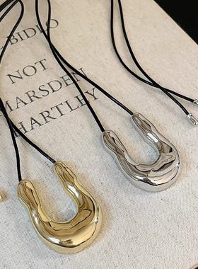 欧美跨境U形金属马蹄项链女轻奢小众长款配饰高级感吊坠毛衣链女