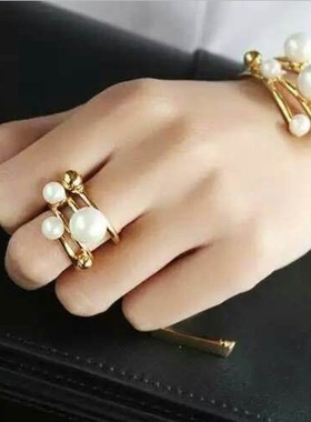 珍珠小众设计多层夸张开口戒指